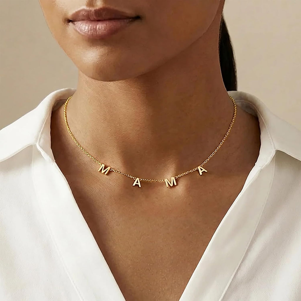 TRANGEL Mothers Day Gifts for Mom Necklace,Custom Name Necklace Personalized,18K Gold Plated Initial Choker Name Necklace Dainty Customize Letter Necklace for Women Girls