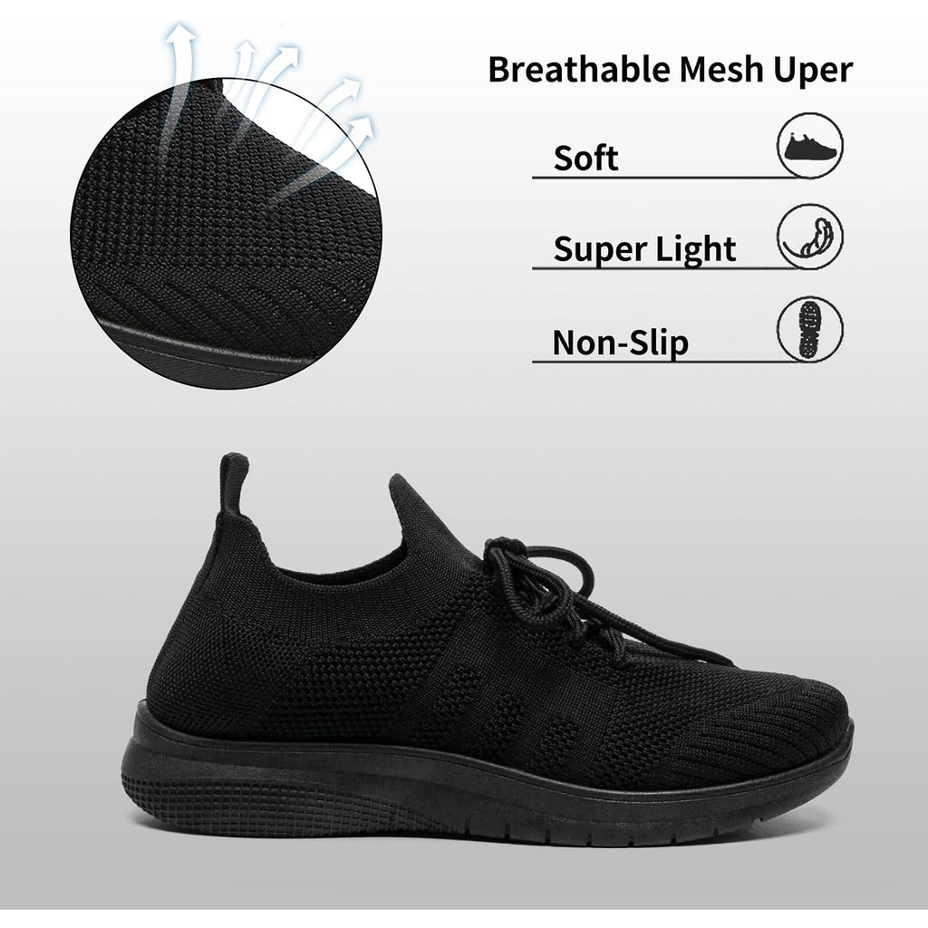 Bernal Black Sneakers For Women Walking Shoes Non Slip Lightweight Casual Breathable Tennis Shoes Work Travel