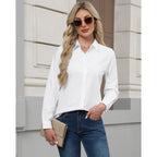 Button Down Shirts for Women Stretch Collared Cotton Long Sleeve Dress Shirt Business Casual Blouse for Work