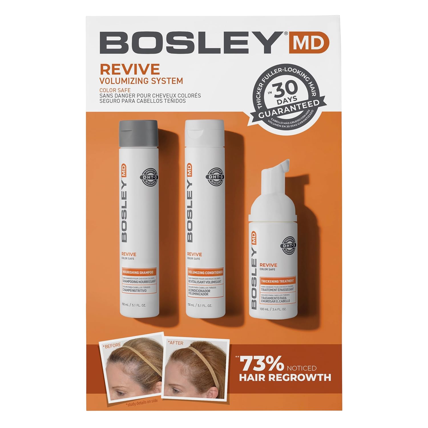 Bosleymd Bosrevive Color-Safe Hair Care Kit For Thinning Hair, Starter Size (30 Days) – Shampoo, Conditioner & Thickening Treatment With Biotin, Panthenol & Botanical Extracts
