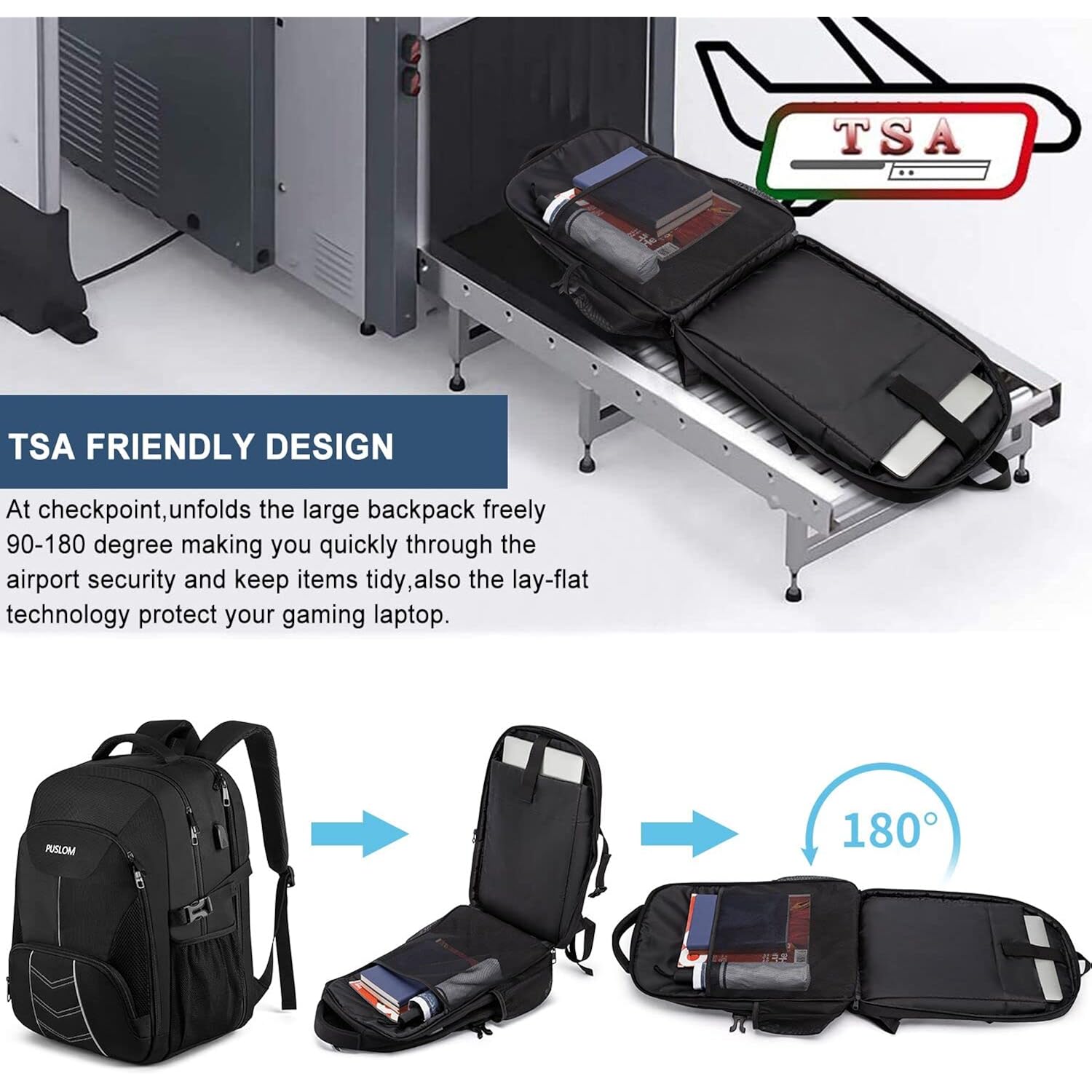 Extra Large Backpack For Men 55L,18.4Inch Travel Laptop Backpack With Usb Charging Port Business Flight Approved Carry On Backpack,Tsa Big Capacity Heavy Duty Computer Bag College Bookbag,Black