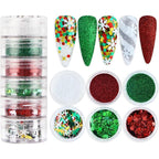 LPOODDNU Winter Nail Art Decorations: Flakes 3D White Snowflake Nail Decals, Green Red Designs, Holographic Christmas Glitters