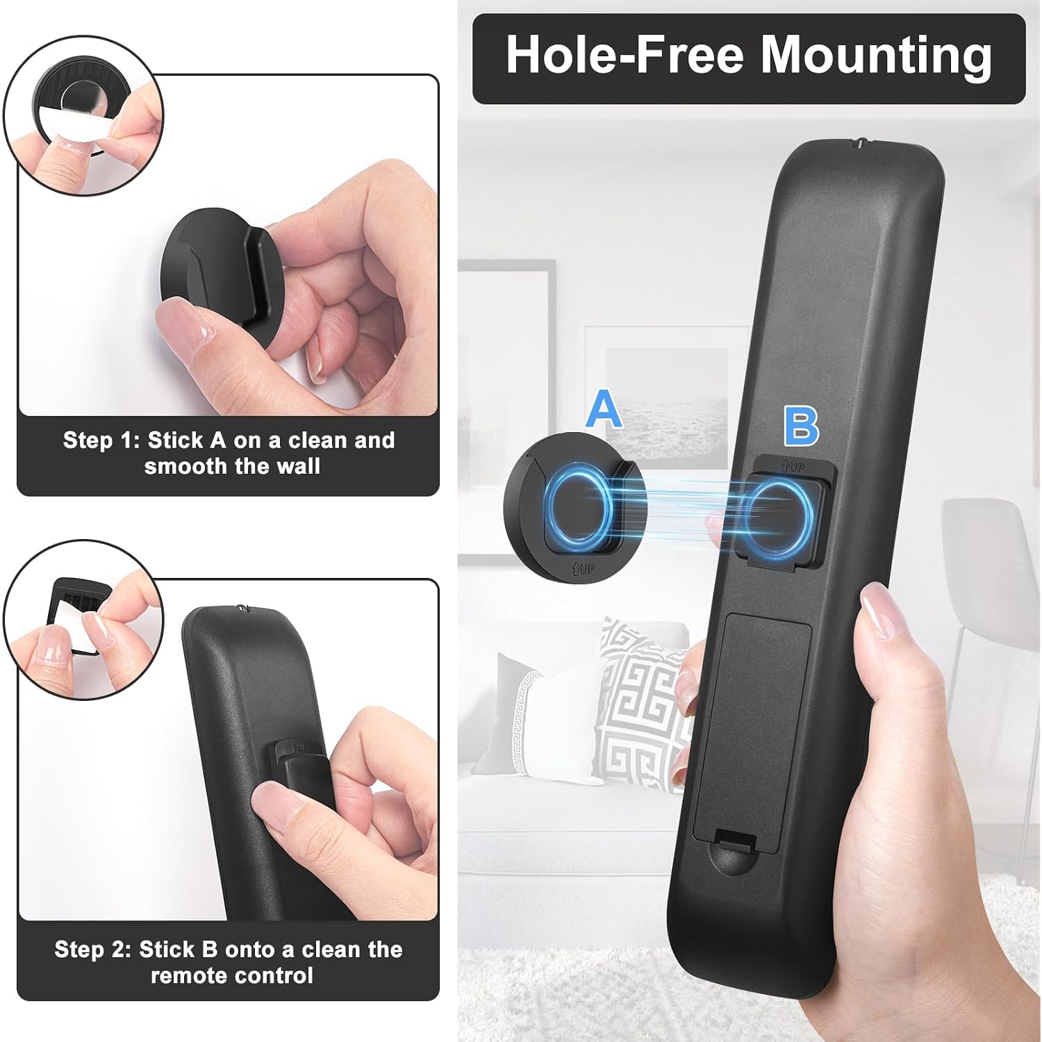 Magnetic Remote Control Holder Wall Mount, 4 Pack Tv Remote Control Holder For Fan/Air Conditioner, Self-Adhesive Bedside Caddy For Tv Backside/Bedroom/Office/Rv Home Organizer Storage(Black)