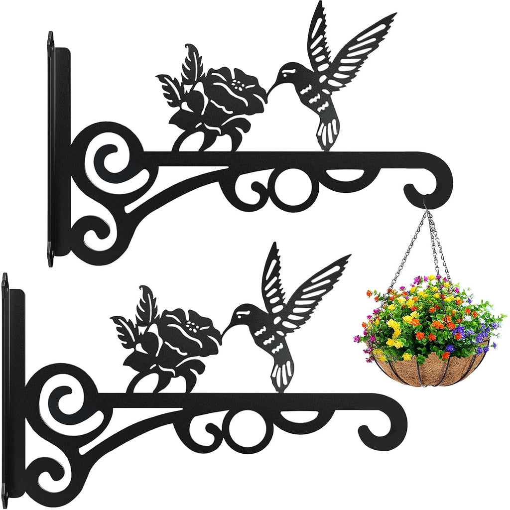 2-Pack 10 Inch Aesthetic Plant Hangers Outdoor – Metal Hanging Plant Bracket With Beautiful Hummingbird Pattern – Heavy Duty Plant Hooks For Hanging Plants, Bird Feeder, Wind Chime, Lantern