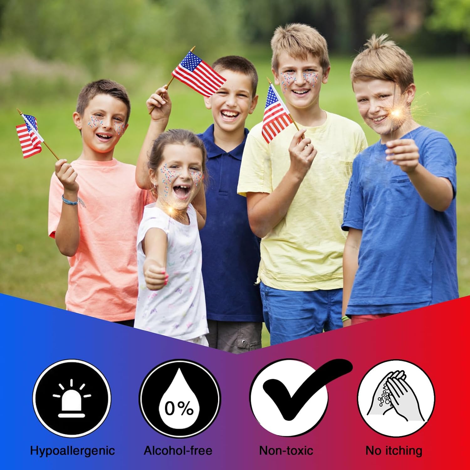 Red White and Blue Face Glitter,4th of July Star Hair Glitter for 2026 World Cup,4th of July Outfits for Women,Self-Adhesive Body Glitter for President's Day Veterans Day