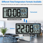Backlight Digital Wall Clock Battery Operated - With Temperature And Date 14.5'' Large Digital Wall Clock, Easy To Read And Set, Auto Dst