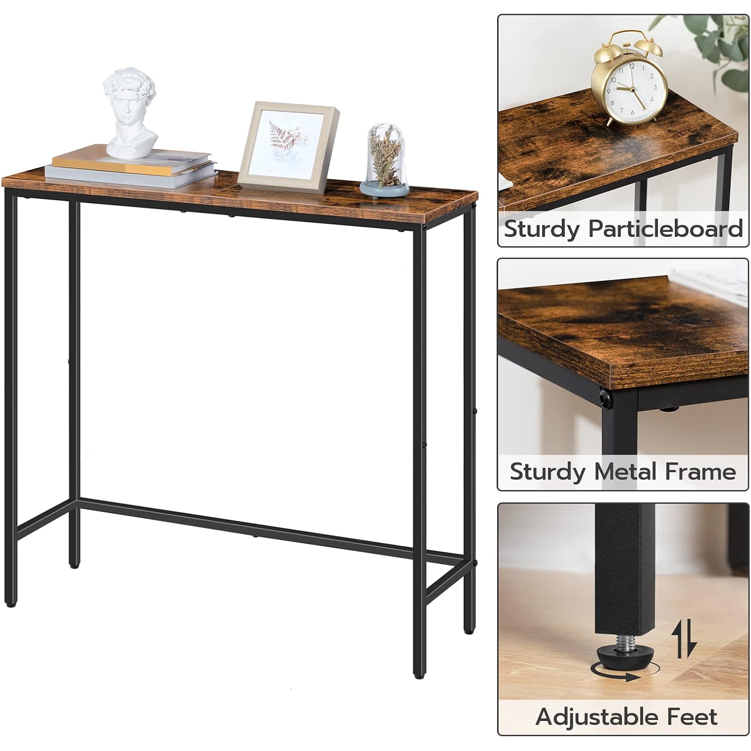 Hoobro Narrow Console Table, 29.5" Small Entryway Table, Thin Sofa Side Display Table, For Hallway, Bedroom, Living Room, Foyer, Rustic Brown And Black Bf75Xg01