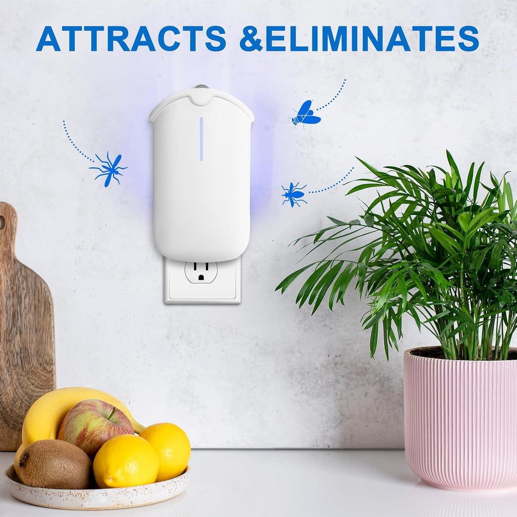 2 Flying Insect Traps & 2 Cartridges - Compatible With Refill - Plug In Fruit Fly Trap For Indoor - Bug Catcher For Gnats, House & Fruit Flies - Use In Any Room (2 Device & 2 Cartridges)