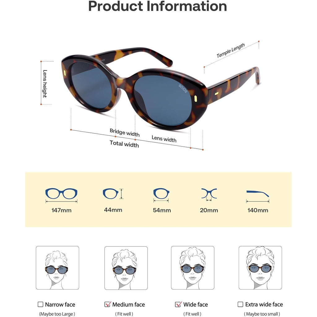 SOJOS Trendy Oval Polarized Sunglasses for Women Classic Round Retro UV Protection Shade SJ2675