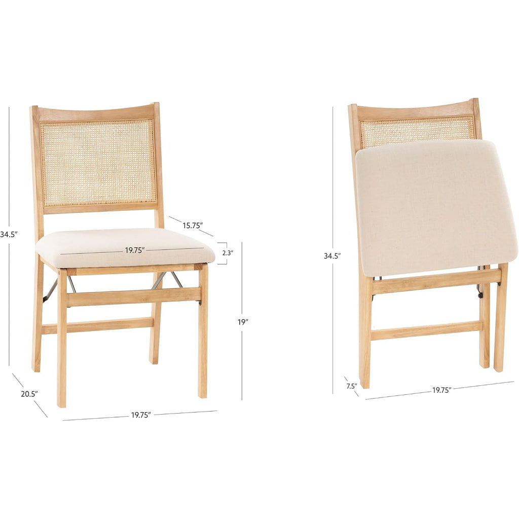 Powell Kasi Beige Rattan Cane Folding Foldable Dining Side Chair, Natural