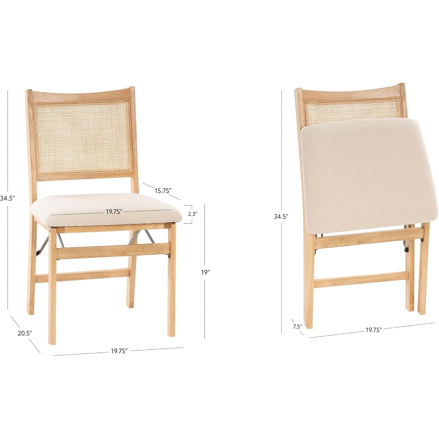 Powell Kasi Beige Rattan Cane Folding Foldable Dining Side Chair, Natural