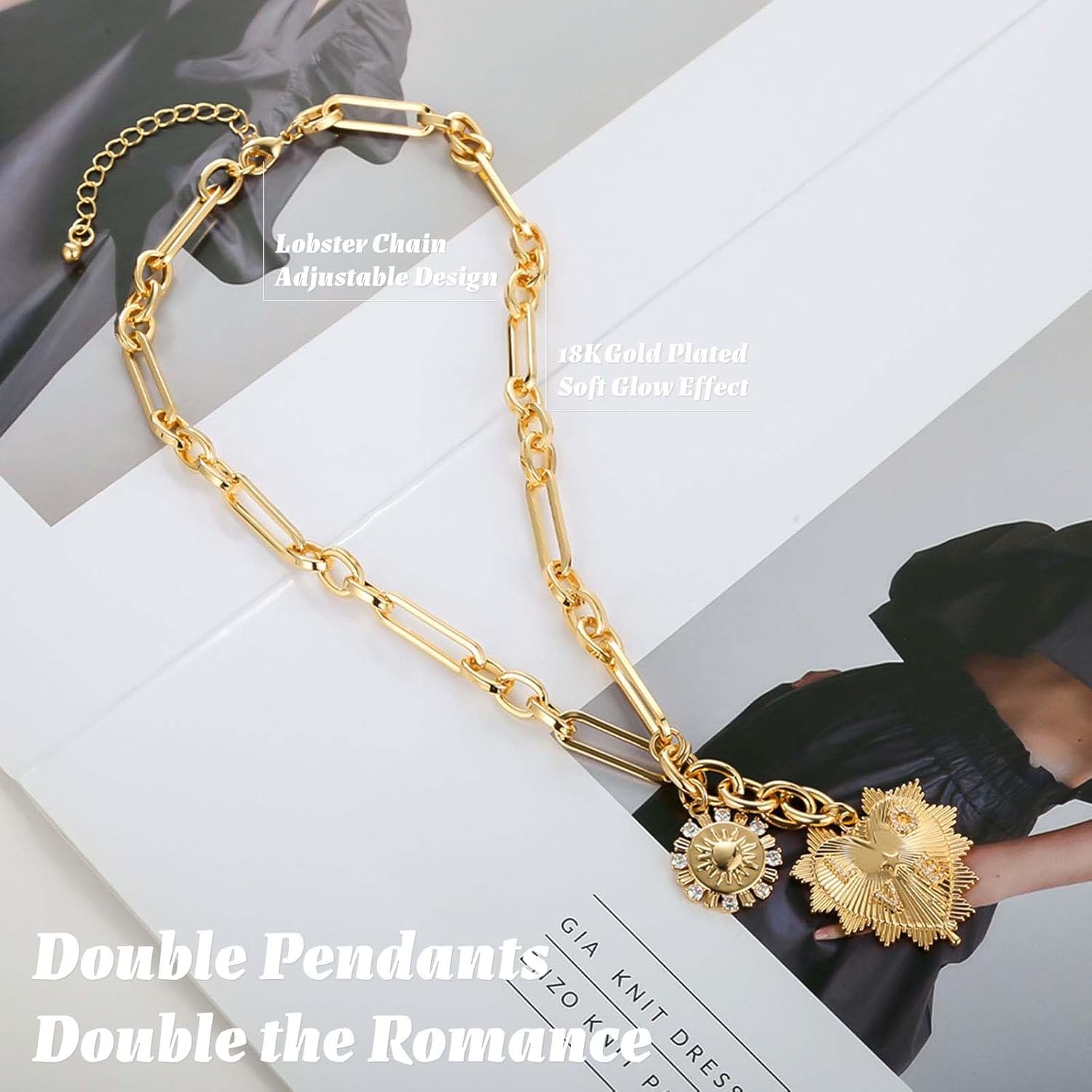 HETICA Chunky Gold-Plated Necklace for Women Heart Pendants Necklace Sun Flower Necklace Fashion Hip Hop Choker Gift