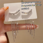 Silver Rhinestone Tassel Earrings for Women Long Tennis Prom Earrings Crystal Chain Dangle Earrings Wedding Party Jewelry (A)