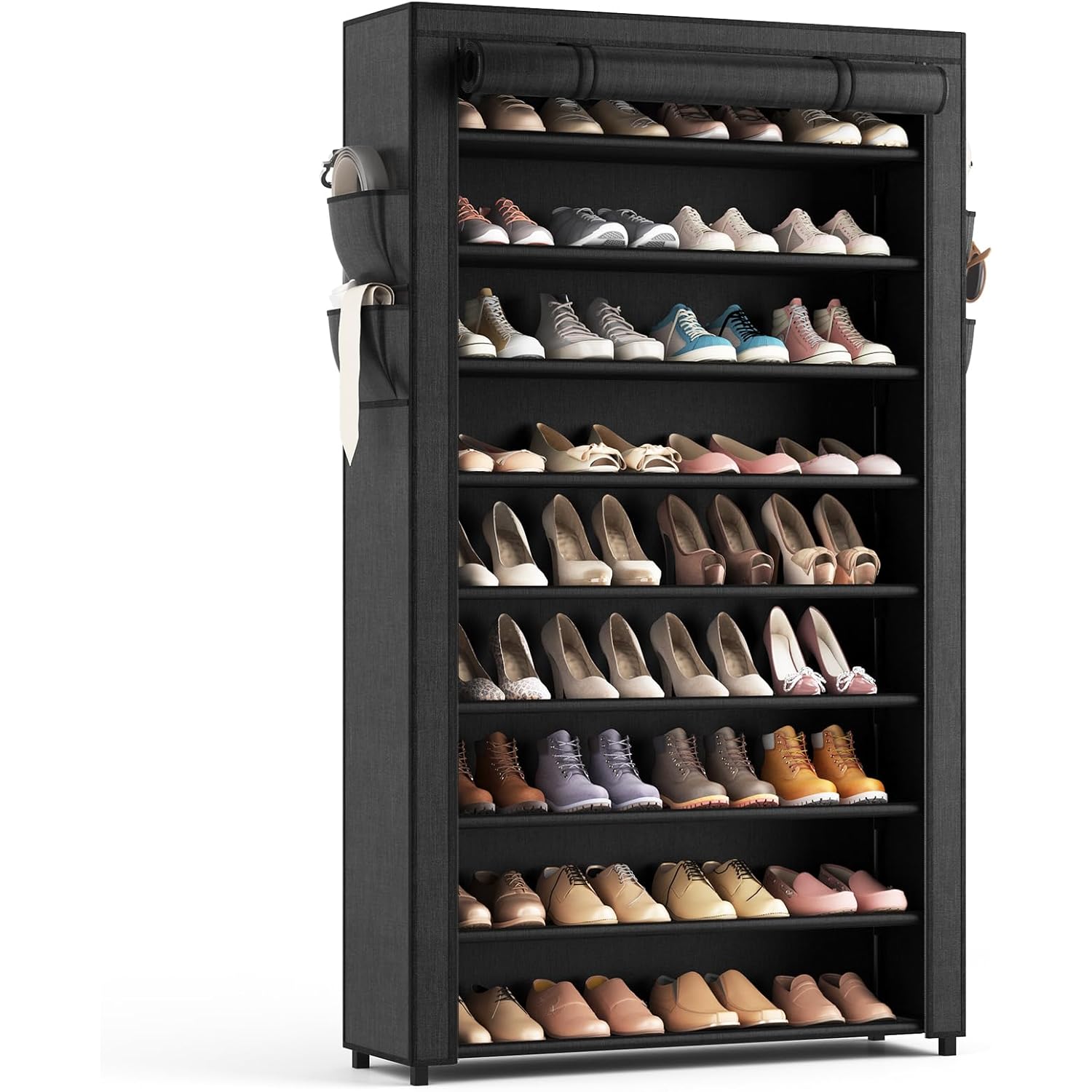 LANTEFUL Shoe Rack with Covers - 10 Tiers Tall Shoe Rack Organizer Large Capacity Shoe Shelf Storage 40 Pairs Space Saving Vertical Shoe Storage Organizer for Closet, Entryway, Dorm, Bedroom