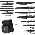 Knife Set, 15-Piece Kitchen Knife Set With Block And Built-In Sharpener, Dishwasher Safe, Non-Slip Handle, 6 Steak Knives, Black