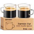 Espresso Cups Set of 2 - 4 Oz Espresso Shot Glass with Handle Double Spout Cups Clear Glass Milk Cup Espresso Accessories Great for Making Coffee Desserts Salad Dressings