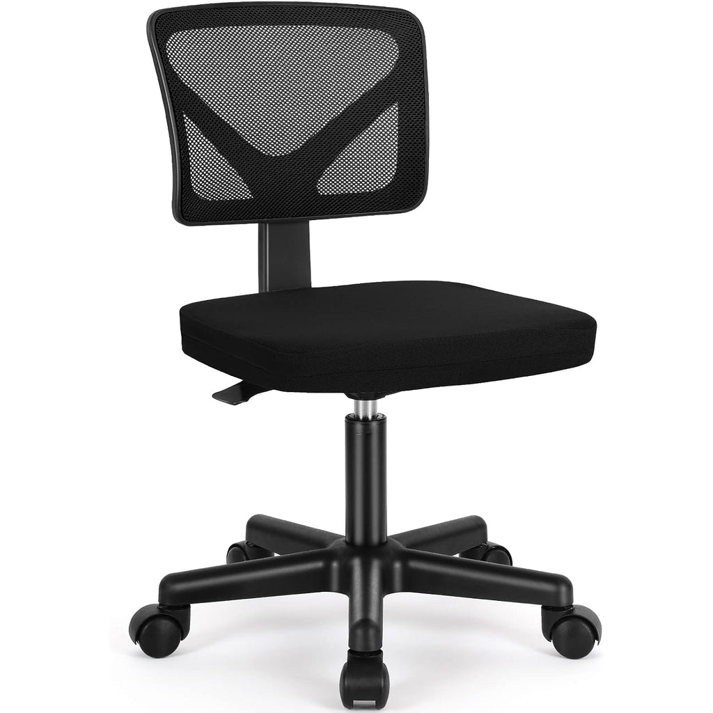 Sweetcrispy Ergonomic Low-Back Mesh Small Office Chair, Rolling Work Swivel Chairs With Wheels, Armless Comfortable Seat Lumbar Support For Home, Bedroom, Study, Student, Adults, New Black