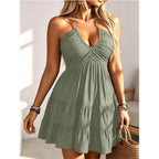 Soly Hux Women'S Summer Mini Dress Halter Backless Sleeveless A Line Ruffle Hem Flowy Cami Dresses Sundress