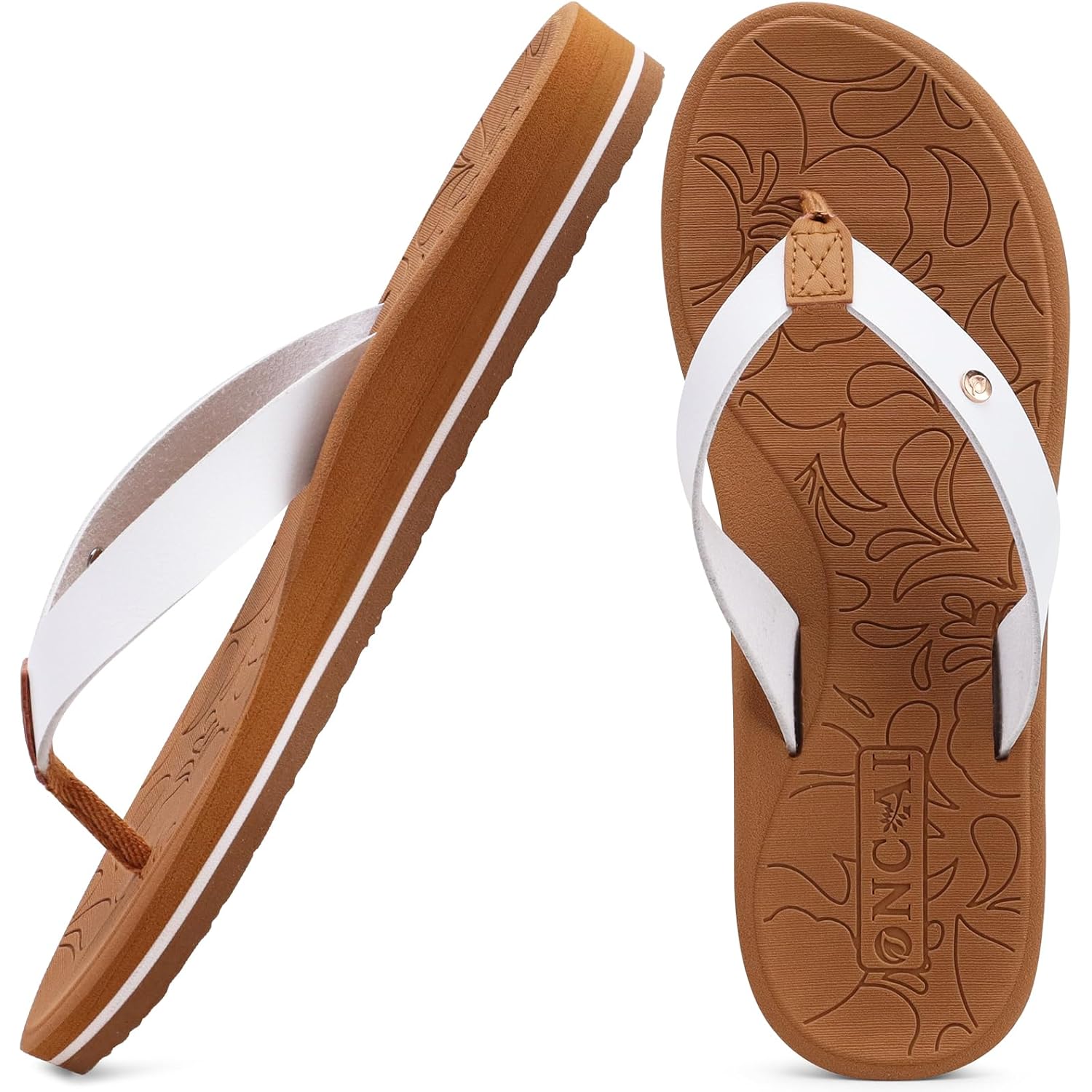 ONCAI Women's Flip Flops Comfortable Arch Support Yoga Mat Summer Beach Walking Thong Cushion Sandals Ladies Outdoor Vacation Essentials Slide Shoes Rubber Soles US Size 5-11