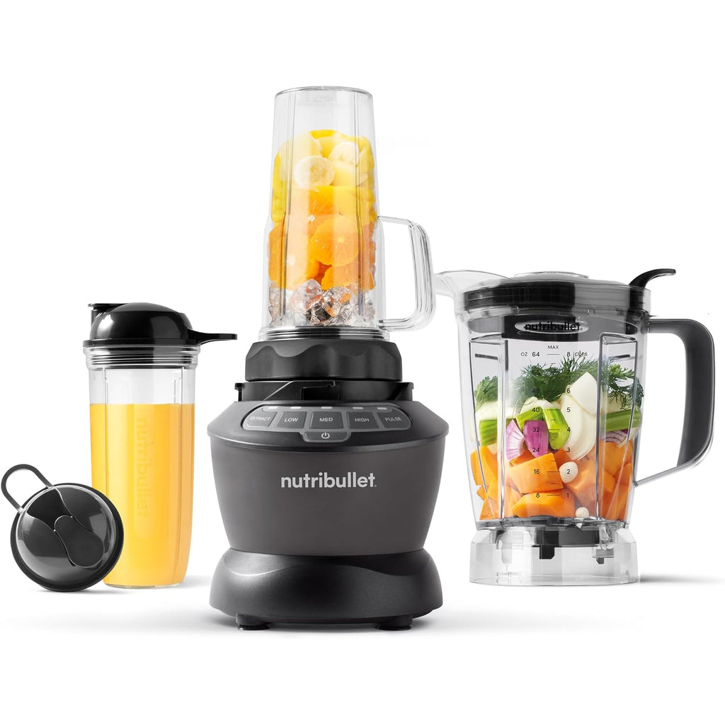 Nutribullet Full-Size Blender Combo, Single-Serve & Large Capacity, 1200W, 64Oz Pitcher, 32Oz Cup, Extractor Blade, 3-Speed, Pulse, Smoothies, Soups, Sauces, Easy Cleaning, Dark Gray, Nbf50500