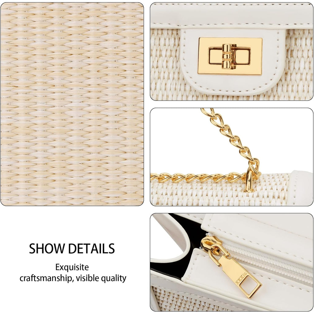 Kkxiu Women Small Straw Beach Bag Crossbody Bag Summer Shoulder Bag Beach Handbag Vegan Leather Purse