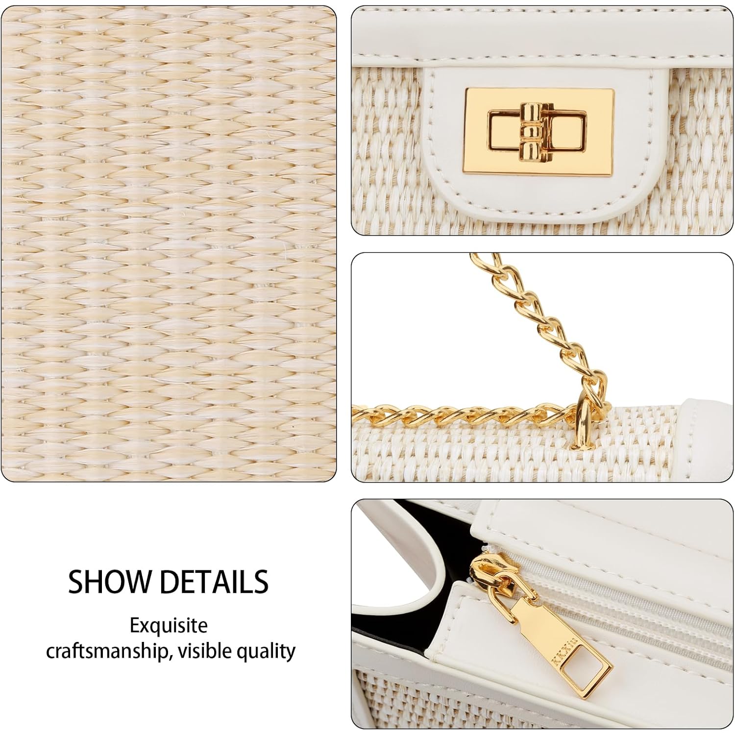 Kkxiu Women Small Straw Beach Bag Crossbody Bag Summer Shoulder Bag Beach Handbag Vegan Leather Purse