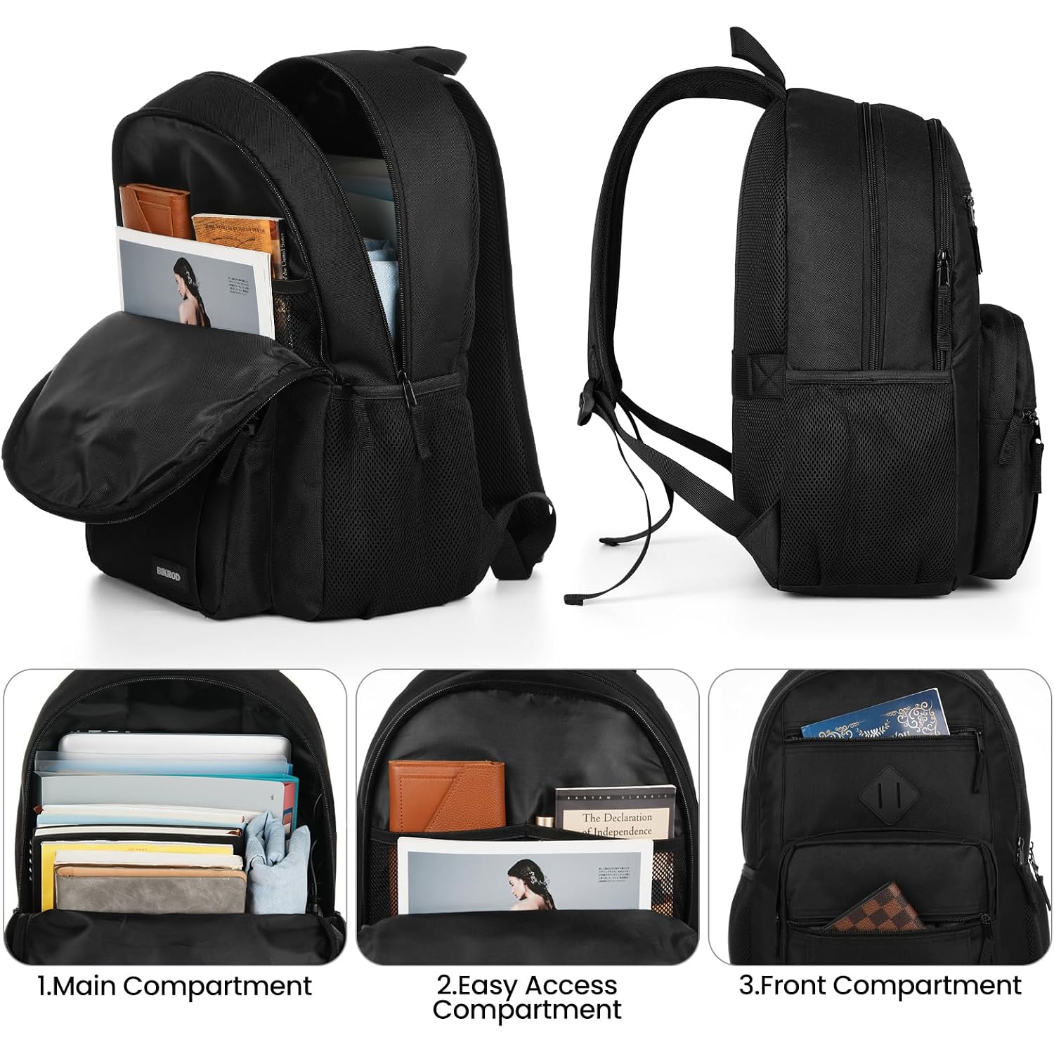 Bikrod Black Backpack For Men And Women, Backpack For School Teens Boys And Girls, Lightweight Casual High School Bookbag, Daily-Use Travel Laptop Backpack Fits 15.6 Inch Notebook