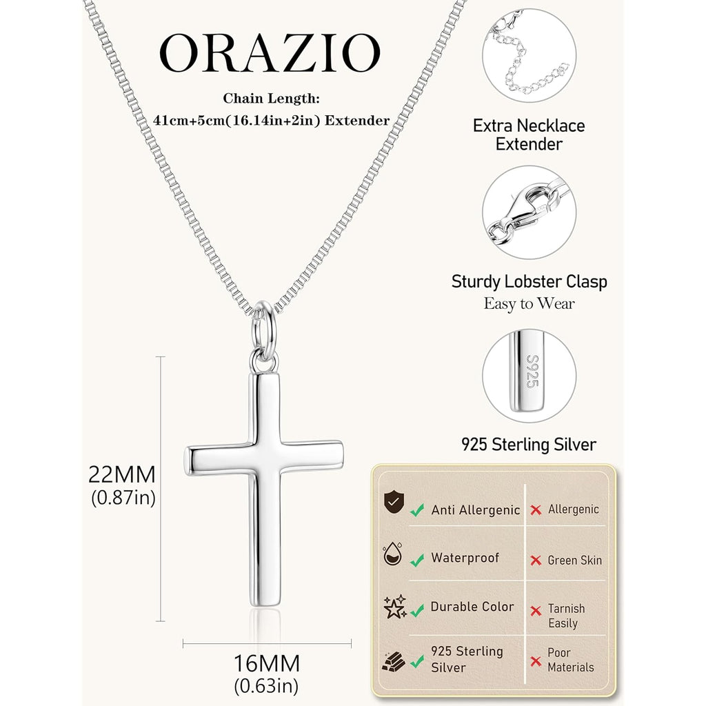 ORAZIO Mothers Day Gifts for Mom,Cross Necklace for Women, 925 Sterling Silver or 18K Gold Plated Cross Necklaces Simple Box Chain Small Cross Pendant Choker Necklace Jewelry Gifts