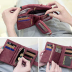 Pofeexio Womens Small Bifold Leather Wallets Rfid Ladies Wristlet With Card Slots Id Window Zipper Coin Purse | Small
