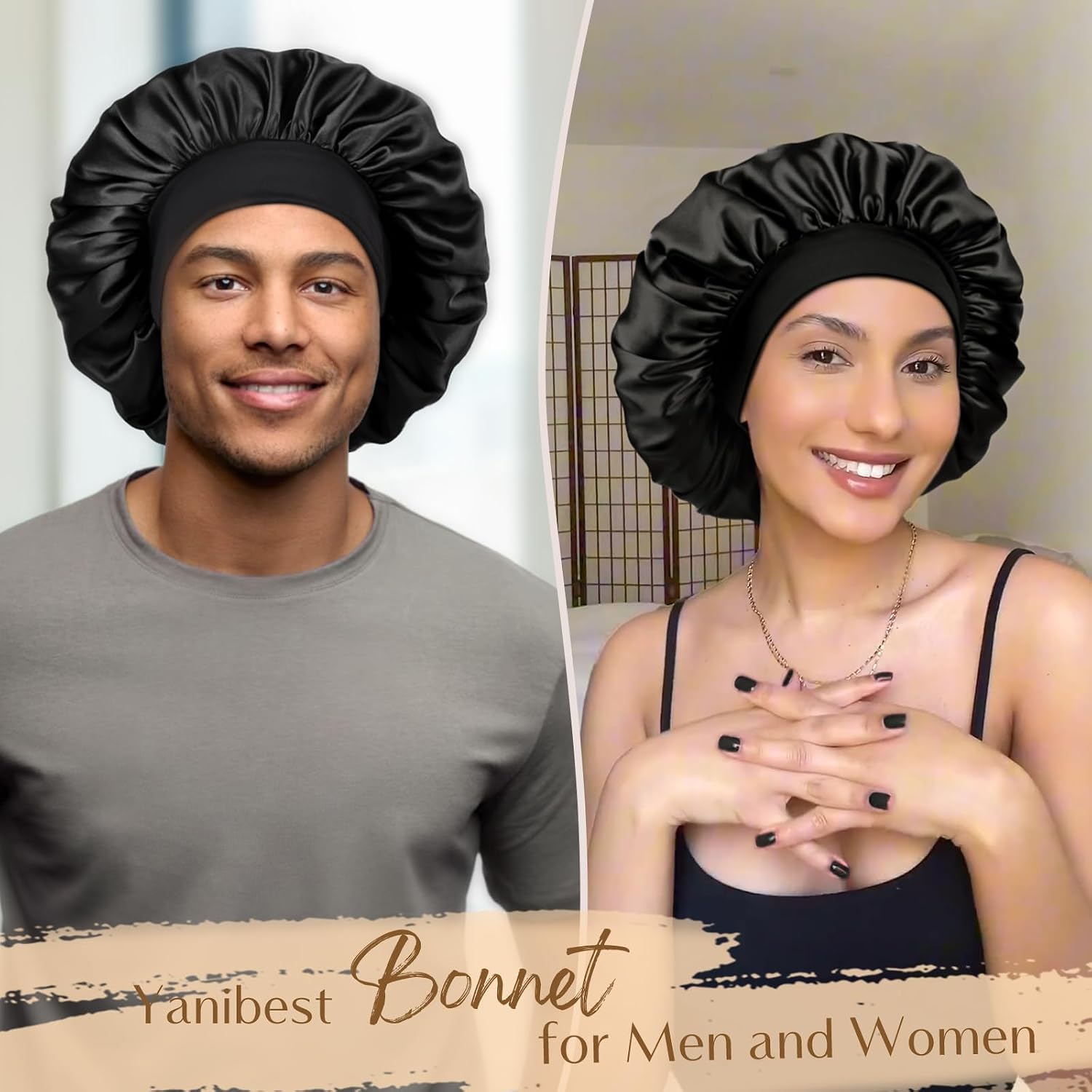 Yanibest Silk Bonnet For Men Women Hair Bonnet For Sleeping Double Layer Satin Bonnet For Natural Curly Hair Unisex Sleep Cap