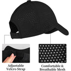 Womens UPF 50+ Baseball Cap Waterproof Quick Dry Adjustable Ponytail Hat for Running Hiking Golf Black