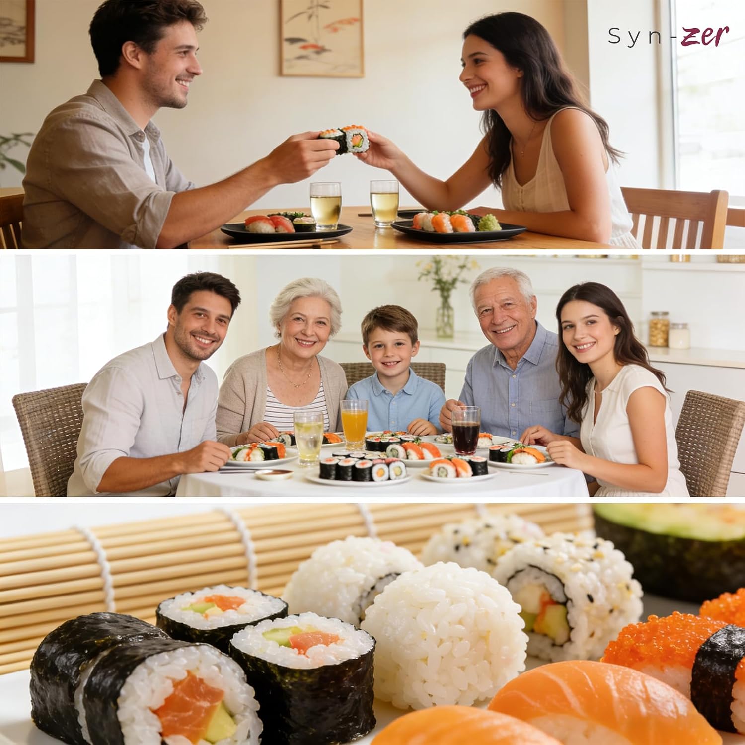 Syn-Zer Bamboo Sushi Mats 2-Pack, 9.5" Rolling Tool For Maki | Diy Sushi Making, Reusable Roller, Kitchen Tool, Hand Rolls, Maki, Sushi Prep