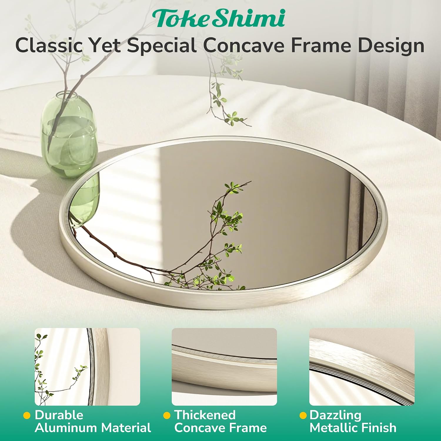 30 Inch Brushed Nickel Mirror Round Tempered, Shatterproof Bathroom Vanity Mirror Circle, Metal Farmhouse Wall Mounted Mirror For Vanity, Entryway, Bedroom, Restroom, Living Room