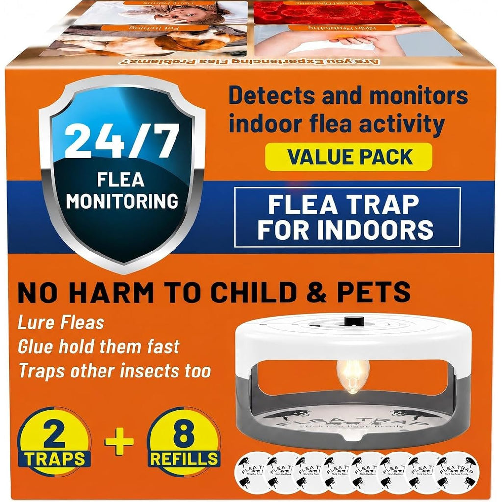 2 Pack Flea Traps For Inside Your Home, Indoor Flea Traps With 8 Sticky Pads, Flea Monitoring Trap For Home, Sticky Insect Catcher For Fleas, Moths & Gnats