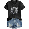 Women's T-Shirts V-Neck Dragonfly Tee Vintage Floral Shirt Boho Wildflowers Graphic Shirts Short Sleeve Tops Black