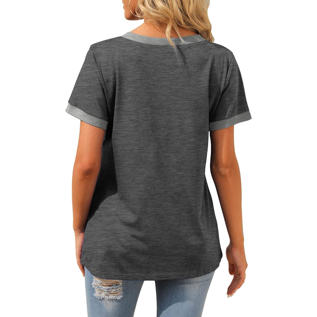 Geifa Womens T Shirts Short Sleeve V Neck Loose Casual Summer Tops 2026 With Pocket