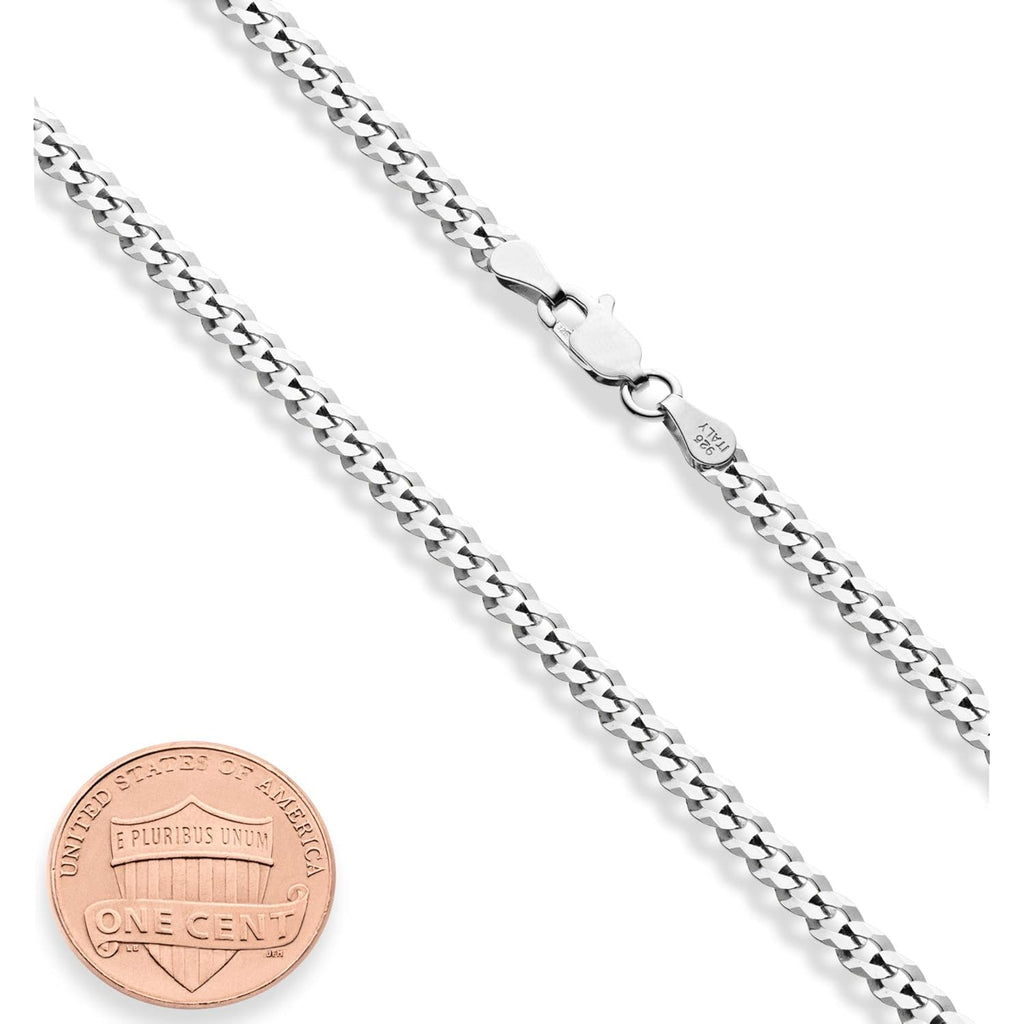 Miabella Italian Solid 925 Sterling Silver 3.5mm Diamond Cut Cuban Link Curb Chain Necklace for Women Men, Made in Italy