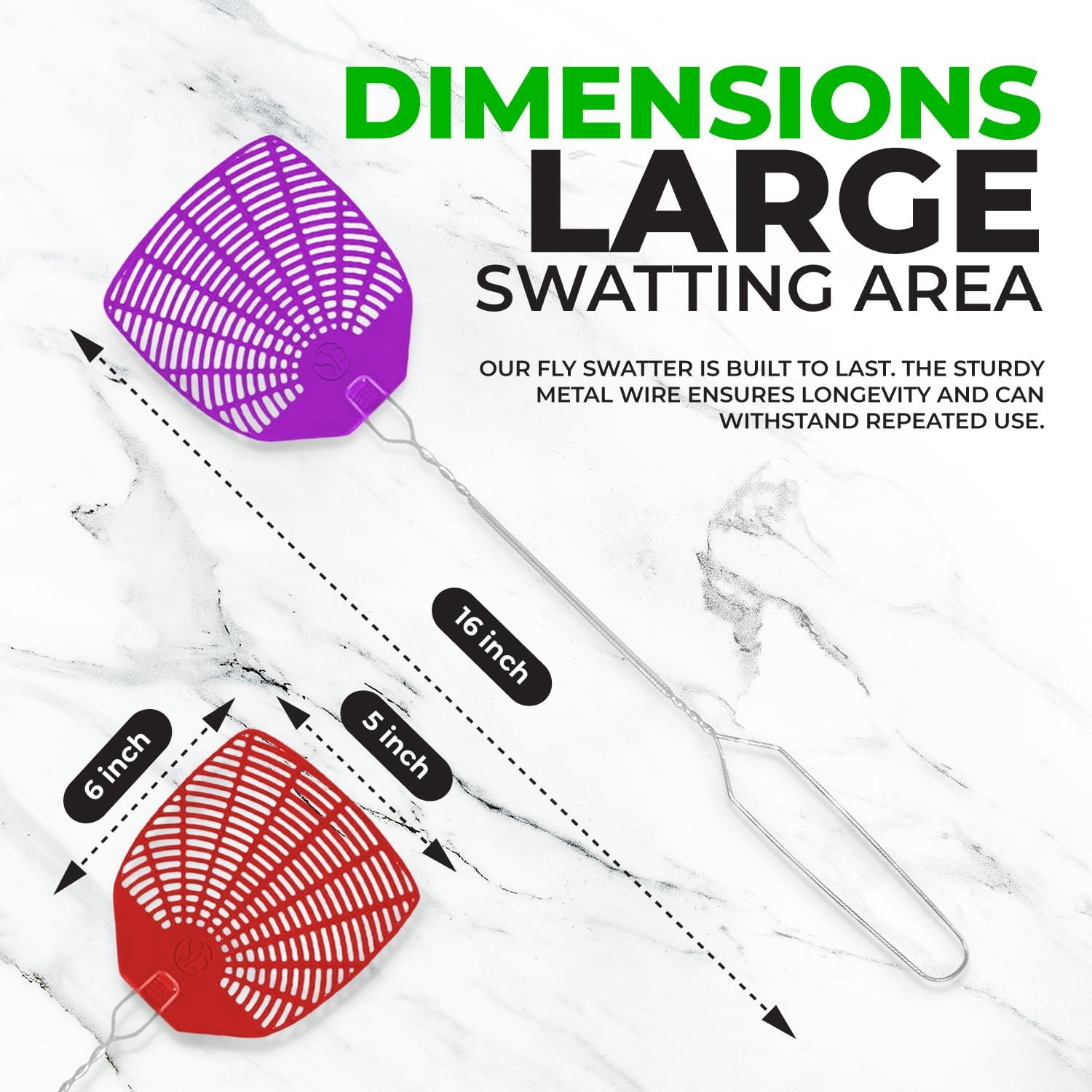 Supreme Bug & Fly Swatter 6-Pack – Braided Metal Handle 6 Pack Fly Swatters, Multi Pack Colors, – For Indoor/Outdoor – Flyswatter