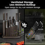 15-Piece Kitchen Knife Set With Magnetic Block, New For 2026, Detachable Steak Knife Block For Table Service, Built-In Sharpener, Wood Handle, Damascus Pattern, Housewarming Gifts
