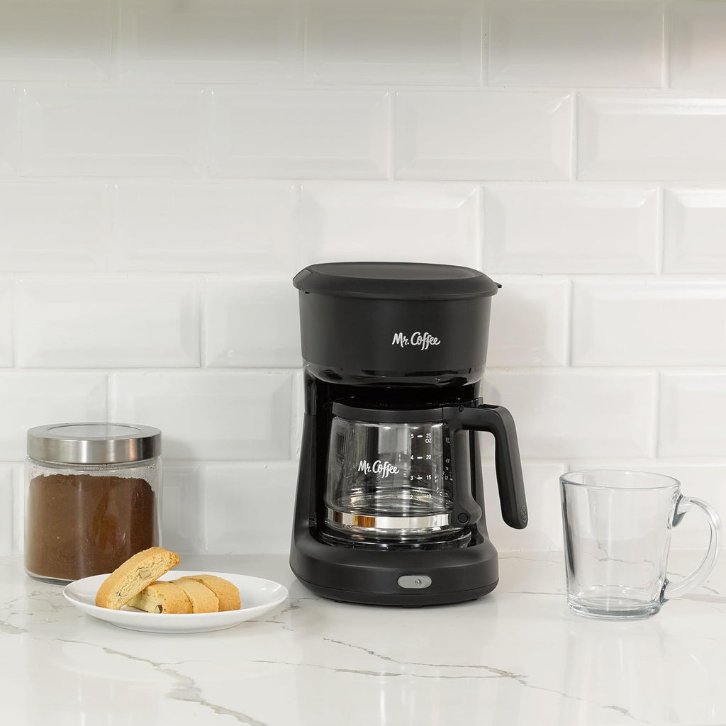 Mr. Coffee Mini Brew 5-Cup Coffee Maker with Auto-Pause & Ergonomic Carafe, Brews up to 25oz of Coffee, Perfect for Home & Office Use, Black