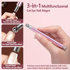 Cat Eye Magnet Nail Art Tool, Cat Eye Magnet Set for Nails, 3-in-1 Round Cat Eye Magnet with Ball Magnets, Magnetic Nail Art Pen, Perfect for Home DIY, Nail Art Design (Magnet Only, No Gel Included)