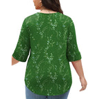 TFSDOD Plus Size Tops for Women V Neck T Shirt 3/4 Length Sleeve Blouse Dressy Casual Tee Loose Fit XL-5X