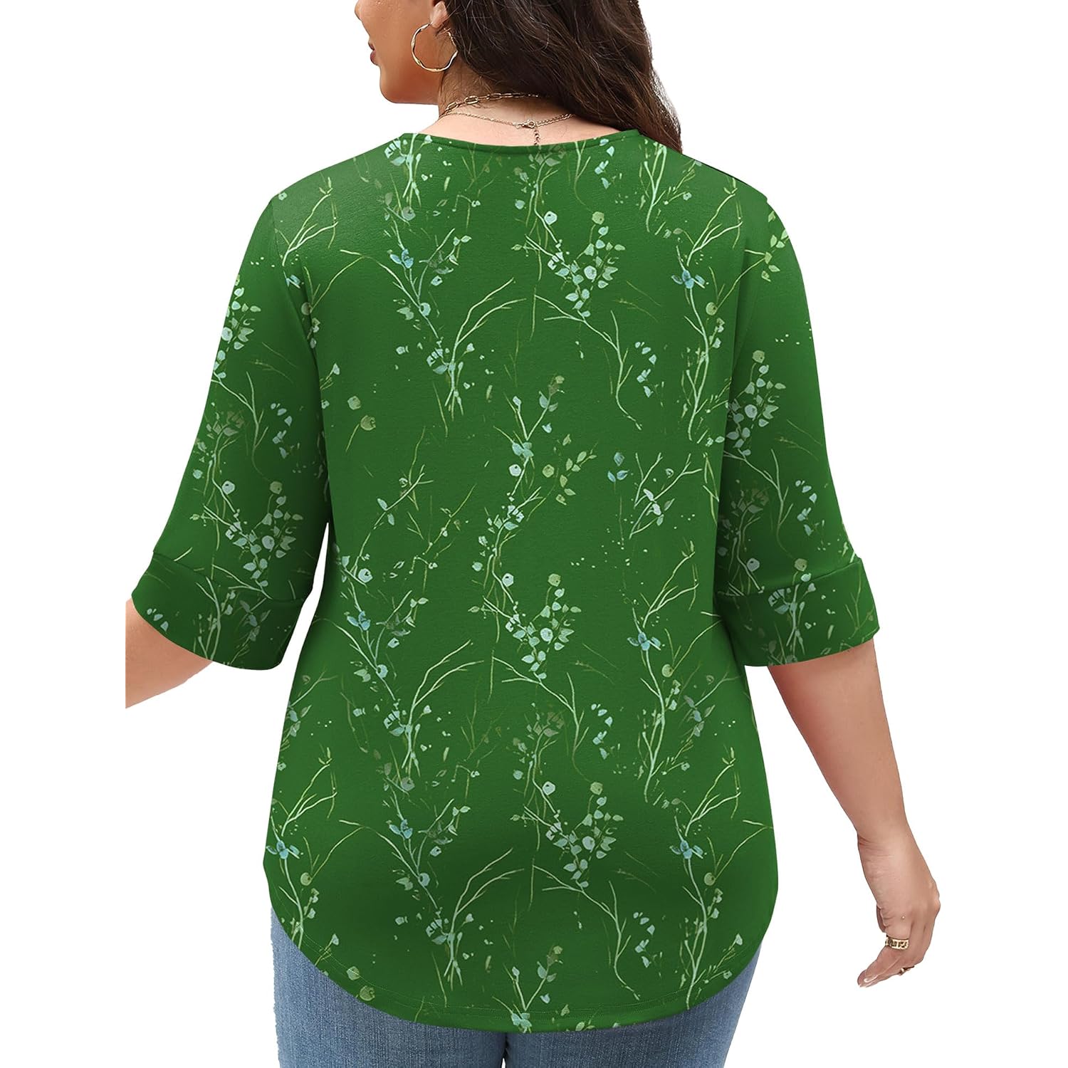 TFSDOD Plus Size Tops for Women V Neck T Shirt 3/4 Length Sleeve Blouse Dressy Casual Tee Loose Fit XL-5X