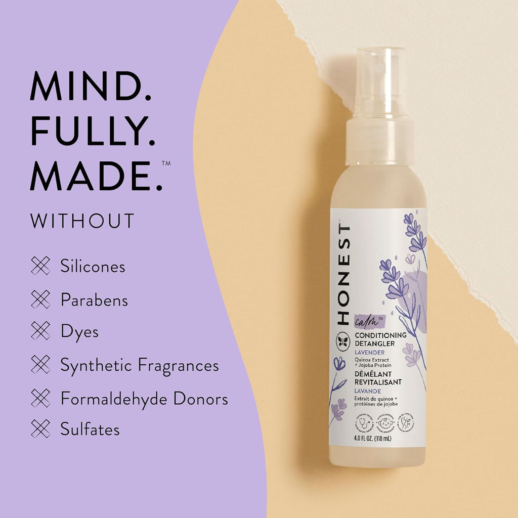 The Honest Company Conditioning Hair Detangler, Leave-In Conditioner and Fortifying Spray, Tear Free, Cruelty-Free, Hypoallergenic, Lavender Calm, 4 Fl Oz