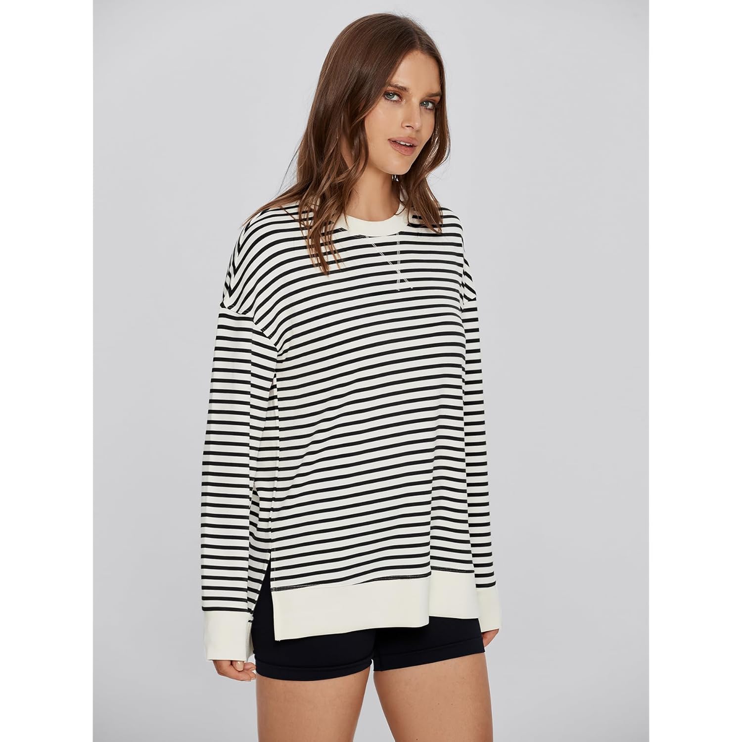 Women's Long Sleeve Crewneck Sweatshirt Lightweight Basic Soft Loose Pullover Sweatshirts