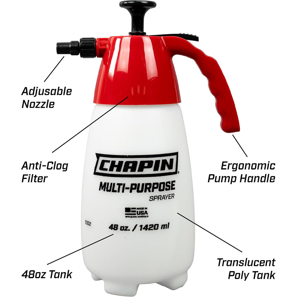 Chapin 48Oz Handheld Sprayer, Anti-Clog For Continuous Spray | Wide-Mouth Translucent Tank; Ideal For Weeds, Plant Feeding, Bee Hives And Cleaning With Adjustable Spray Control