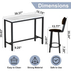 Awqm 3 Piece Bar Table Set Of 2,39.3" Pub Bar Table And Chairs Set,Faux Marble Bar Height Table With 2 Backrest Stools,Small Dining Table For 2,Kitchen Table Set For Small Space,White & Brown