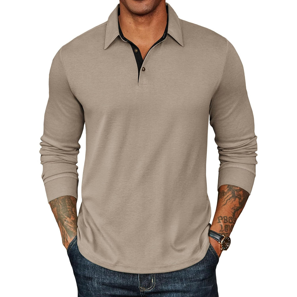 Coofandy Mens Long Sleeve Polo Shirts Classic Casual Button Polo Tee Lightweight Collared Golf Shirt