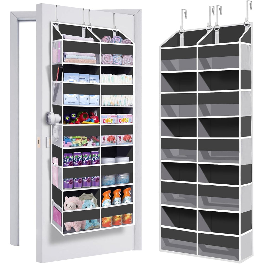 Heavy Duty Over The Door Organizer 5 Tiers, Extra Large Behind Door Storage Of 10 Big Front & 10 Mesh Pockets, 80Lb Weight Capacity, Hanging Doors Storage Organizer For Closet Bedroom Nursery, Grey