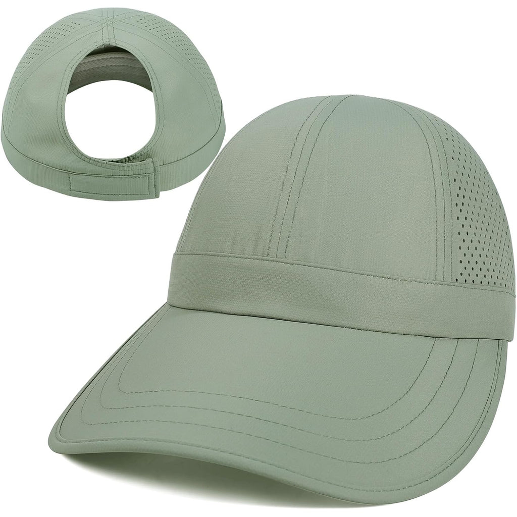 Large Wide Brim Baseball Sun Hats for Women Mesh Quick Dry Sports Hat Outdoor Travel Beach Ponytail Cap Green